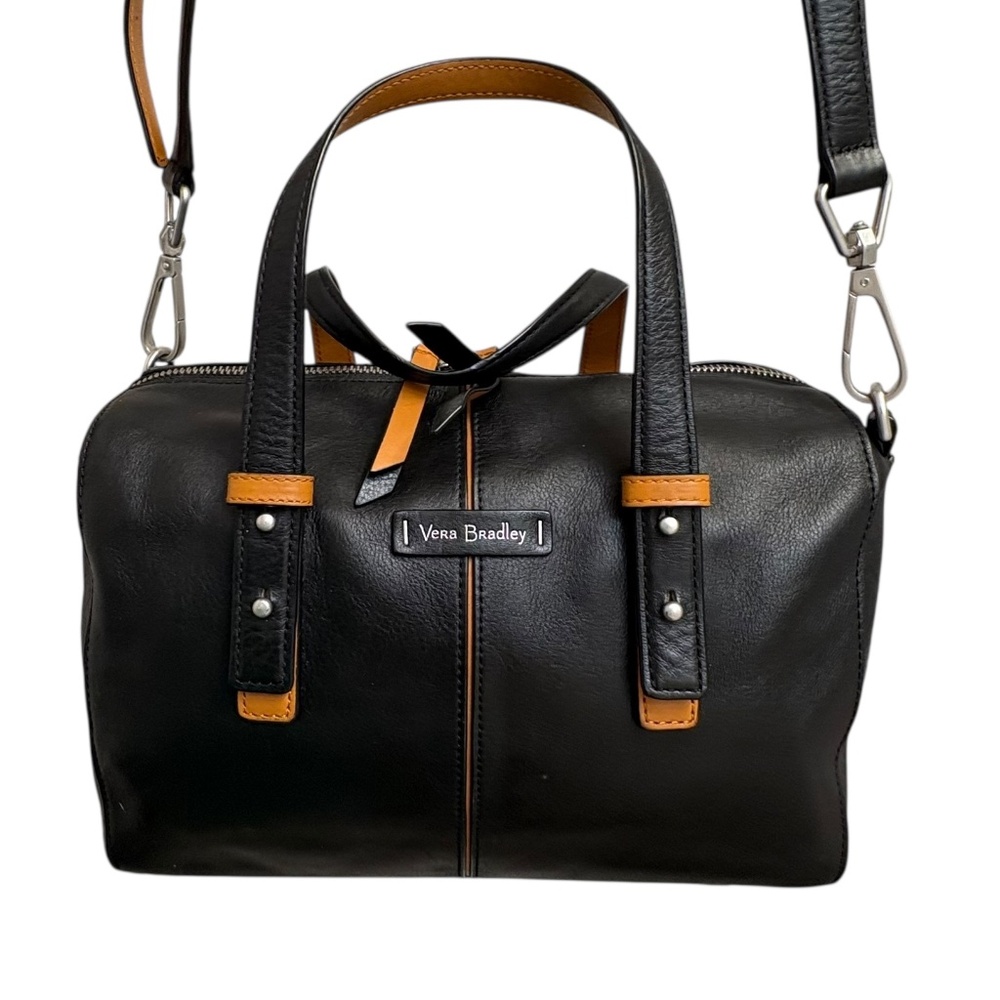 Vera Bradley black and brown leather gattalin satchel bag